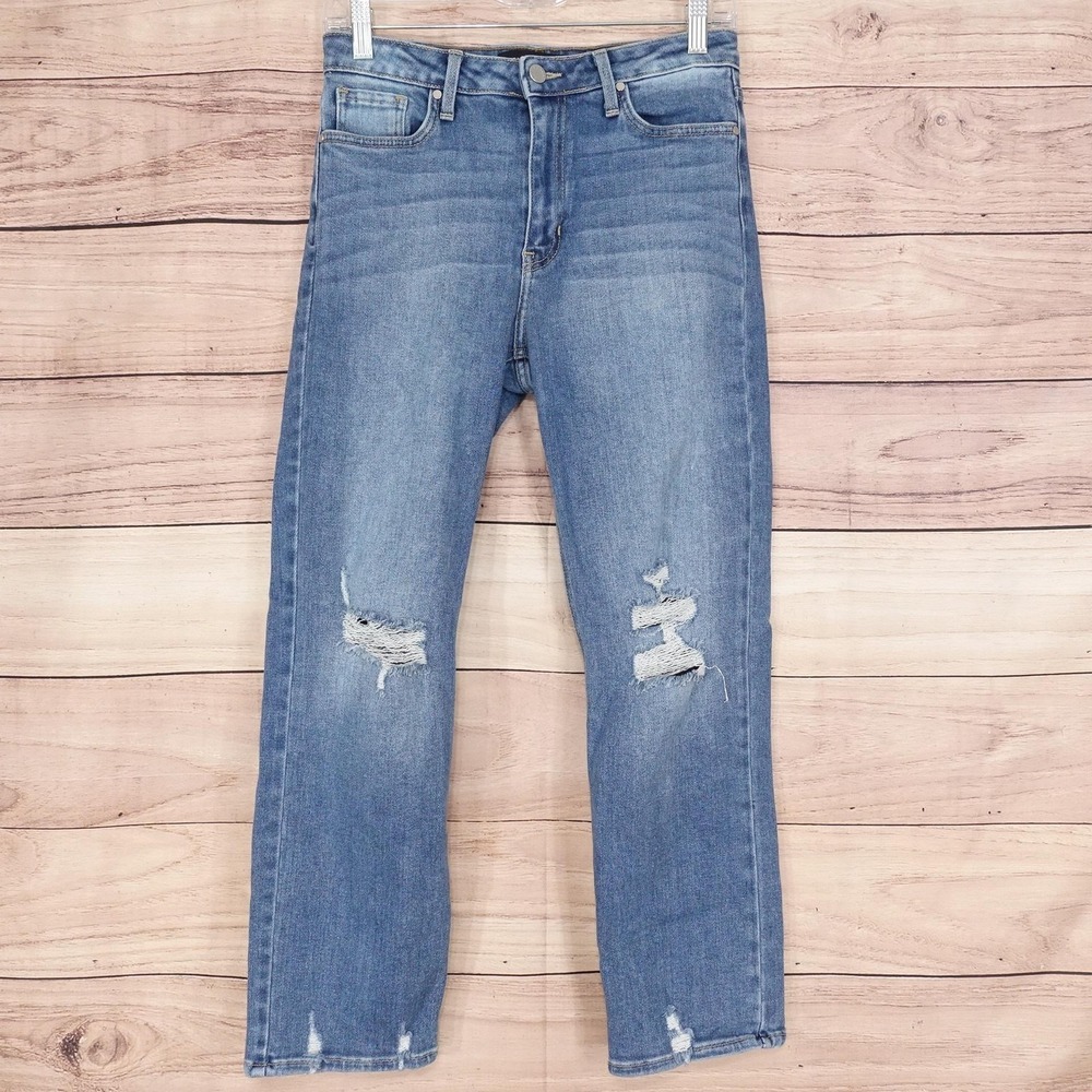 Just‎ Black Denim Jeans Womens 28 Blue Med Wash Distressed Cropped 28x25.5